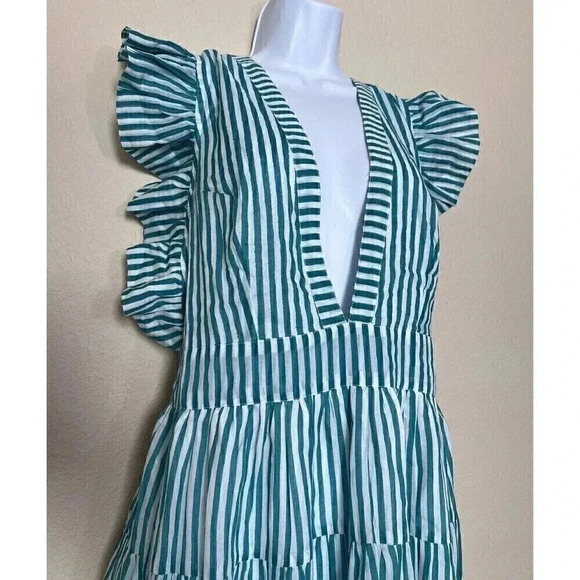 Oliphant Cross Back Mini Playa Green Dress Womens Size M Sleeveless Striped NWT - Picture 4 of 16